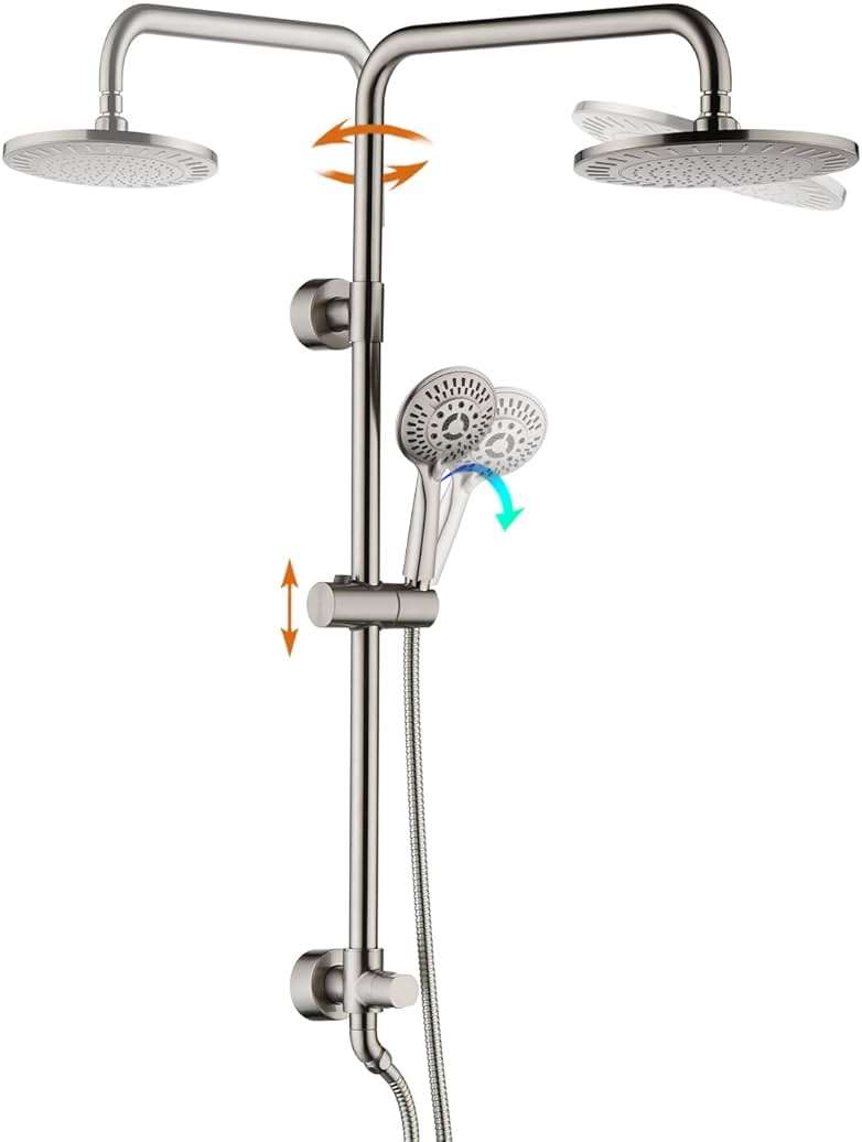 BRIGHT SHOWERS Rain Shower Heads System Including Rainfall Shower Head and Handheld Shower Head with Height Adjustable Holder, Solid Brass Rail, 60 Inch Long Stainless Steel Hose, Brushed Nickel - Image 8