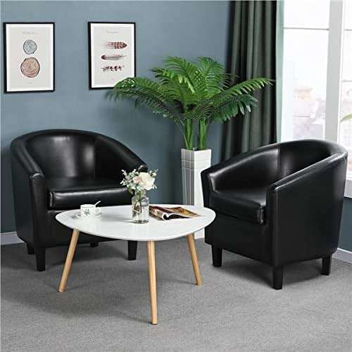 Yaheetech Barrel Chairs Set of 2, Faux Leather Club Armchairs, PU Leather Accent Chairs with Soft Padded Seat for Living Room Bedroom Waiting Reading Room, Black - Image 2