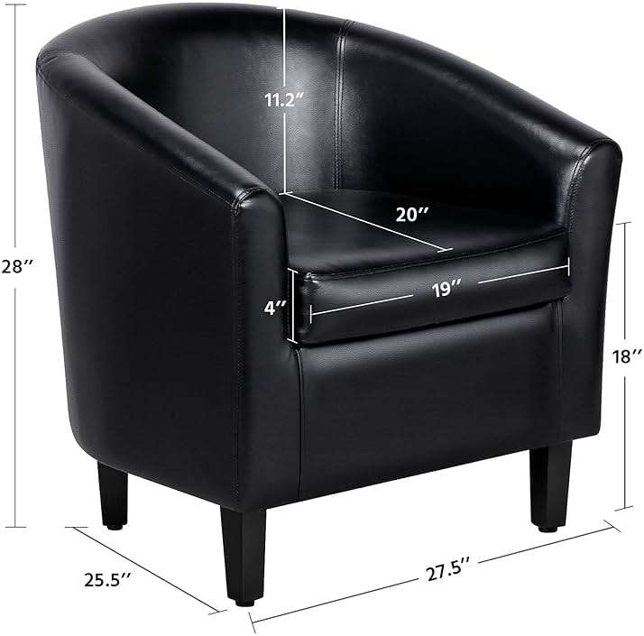 Yaheetech Barrel Chairs Set of 2, Faux Leather Club Armchairs, PU Leather Accent Chairs with Soft Padded Seat for Living Room Bedroom Waiting Reading Room, Black - Image 3