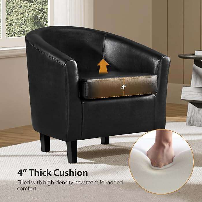 Yaheetech Barrel Chairs Set of 2, Faux Leather Club Armchairs, PU Leather Accent Chairs with Soft Padded Seat for Living Room Bedroom Waiting Reading Room, Black - Image 7