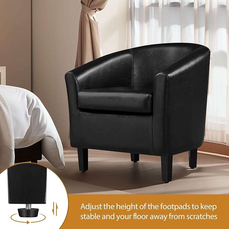 Yaheetech Barrel Chairs Set of 2, Faux Leather Club Armchairs, PU Leather Accent Chairs with Soft Padded Seat for Living Room Bedroom Waiting Reading Room, Black - Image 8