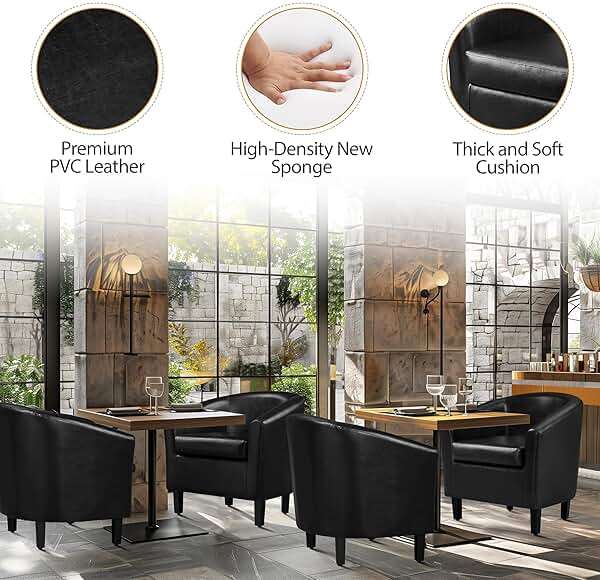 Yaheetech Barrel Chairs Set of 2, Faux Leather Club Armchairs, PU Leather Accent Chairs with Soft Padded Seat for Living Room Bedroom Waiting Reading Room, Black - Image 9