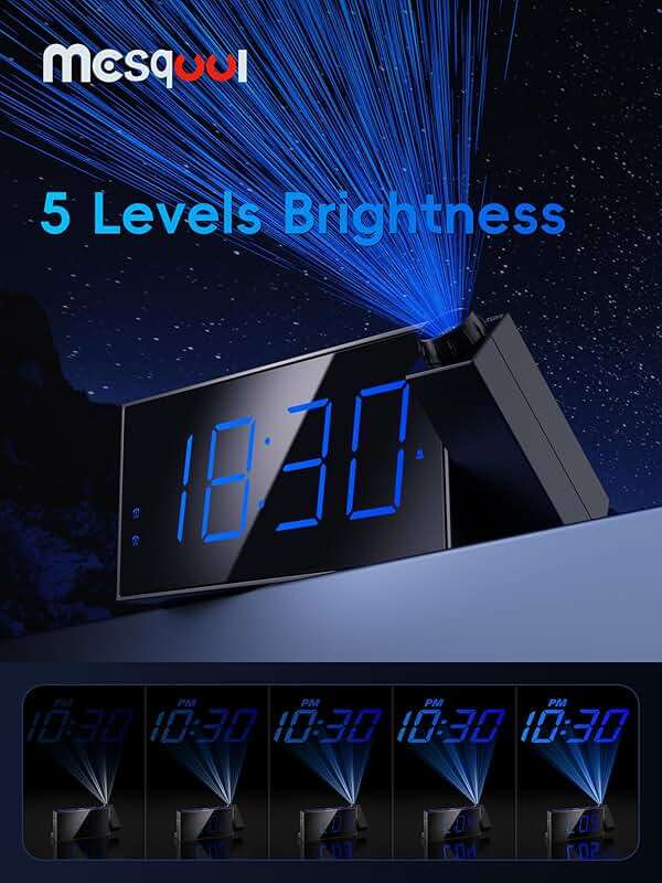 Digital Projection Alarm Clocks for Bedrooms - Large LED Display, 180° Rotatable Projector, 5-Level Dimmer,USB Charger,Battery Backup,Loud Dual Alarms for Kids Elderly,Heavy Sleepers,Snooze,12/24H,DST - Image 4