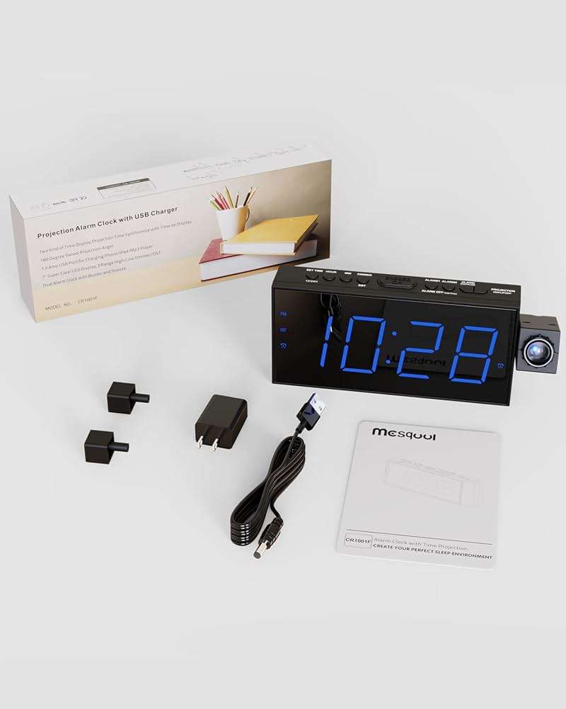Digital Projection Alarm Clocks for Bedrooms - Large LED Display, 180° Rotatable Projector, 5-Level Dimmer,USB Charger,Battery Backup,Loud Dual Alarms for Kids Elderly,Heavy Sleepers,Snooze,12/24H,DST - Image 9