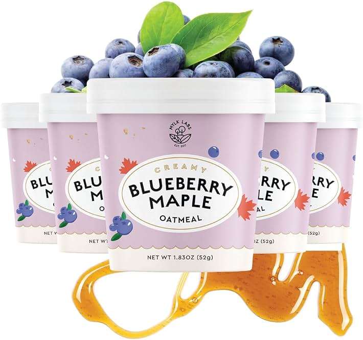 Mylk Labs Blueberry Maple Protein Oatmeal Cups, Whole Grain, Low Sugar, High Fiber Breakfast with Low Sodium, Quick & Easy, On the Go, Instant Oatmeal, Rolled Oats, Gluten Free, Vegan, 6 Pack - Image 1