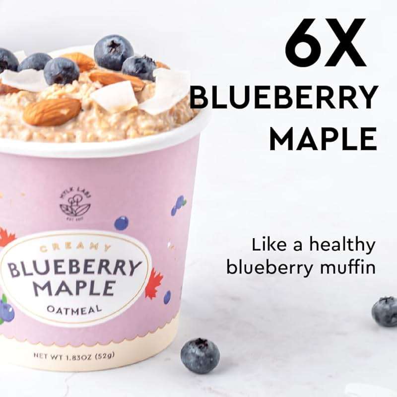 Mylk Labs Blueberry Maple Protein Oatmeal Cups, Whole Grain, Low Sugar, High Fiber Breakfast with Low Sodium, Quick & Easy, On the Go, Instant Oatmeal, Rolled Oats, Gluten Free, Vegan, 6 Pack - Image 3