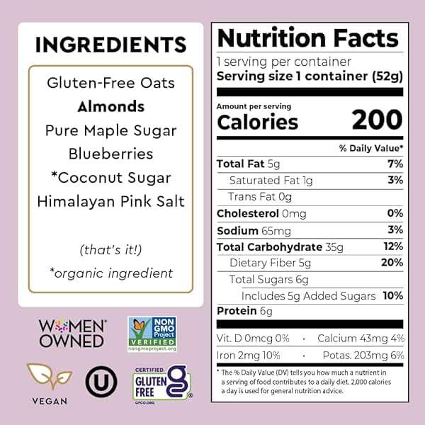Mylk Labs Blueberry Maple Protein Oatmeal Cups, Whole Grain, Low Sugar, High Fiber Breakfast with Low Sodium, Quick & Easy, On the Go, Instant Oatmeal, Rolled Oats, Gluten Free, Vegan, 6 Pack - Image 4