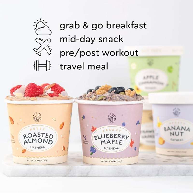 Mylk Labs Blueberry Maple Protein Oatmeal Cups, Whole Grain, Low Sugar, High Fiber Breakfast with Low Sodium, Quick & Easy, On the Go, Instant Oatmeal, Rolled Oats, Gluten Free, Vegan, 6 Pack - Image 6