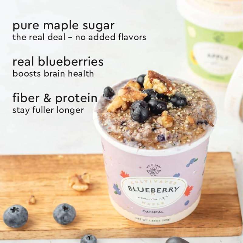 Mylk Labs Blueberry Maple Protein Oatmeal Cups, Whole Grain, Low Sugar, High Fiber Breakfast with Low Sodium, Quick & Easy, On the Go, Instant Oatmeal, Rolled Oats, Gluten Free, Vegan, 6 Pack - Image 9