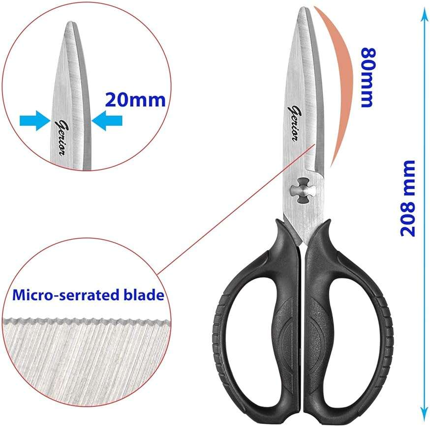 Food Scissors - Stainless Steel Kitchen Shears for Food, Chicken, Meat, Vegetables & Herbs (Black) - Image 2