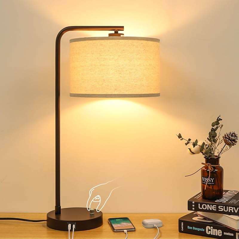 25" Tall Table Lamp with USB C+A Ports, Fully Stepless Dimmable Modern Minimalist Bedside Nightstand Lamp, Reading Desk Lamp for Bedroom, Living Room, Study Room, Office, 9W 3000K LED Bulb Included - Image 1