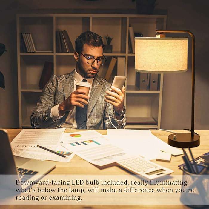 25" Tall Table Lamp with USB C+A Ports, Fully Stepless Dimmable Modern Minimalist Bedside Nightstand Lamp, Reading Desk Lamp for Bedroom, Living Room, Study Room, Office, 9W 3000K LED Bulb Included - Image 8