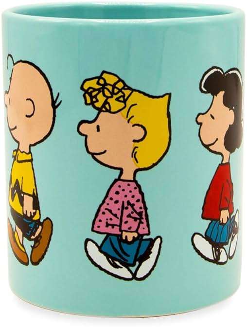 Silver Buffalo Peanuts Group Walk Featuring Charlie Brown, Snoopy, Woodstock, Linus, Sally, and Lucy Ceramic Mug, 14 Ounces - Image 2