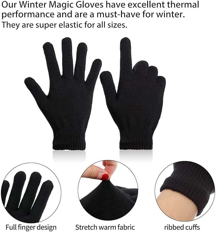 SATINIOR Magic Winter Gloves Unisex Gloves Knit Stretchy Mitten Full Fingers Warm Mitten for Men Women Sports - Image 3