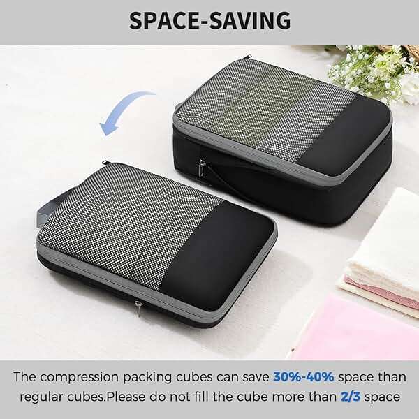 BAGAIL 4 Set/6 Set/8 Set Compression Packing Cubes Travel Accessories Expandable Packing Organizers (Half Mesh, 6-Black) - Image 4