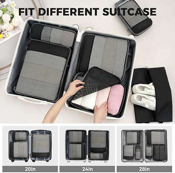 BAGAIL 4 Set/6 Set/8 Set Compression Packing Cubes Travel Accessories Expandable Packing Organizers (Half Mesh, 6-Black) - Image 7