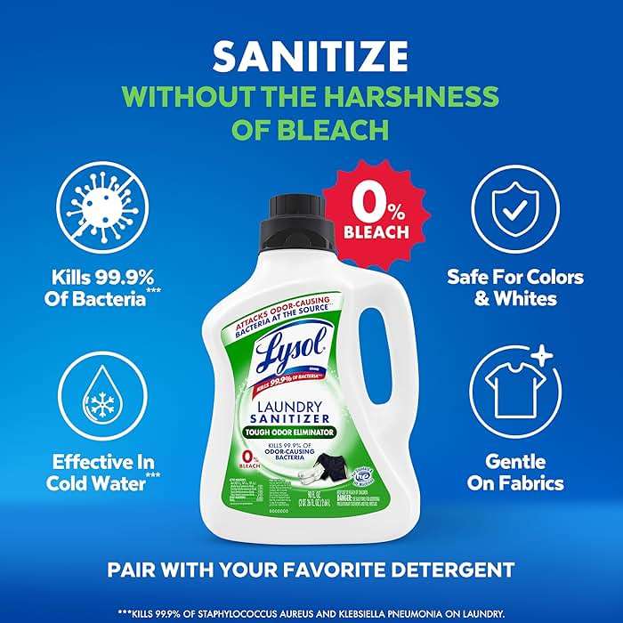 Lysol Tough Odor Eliminator Laundry Sanitizer Additive, Sanitizing Liquid for Gym Clothes and Activewear, 0% Bleach, Eliminates Odor Causing Bacteria, 90oz - Image 5
