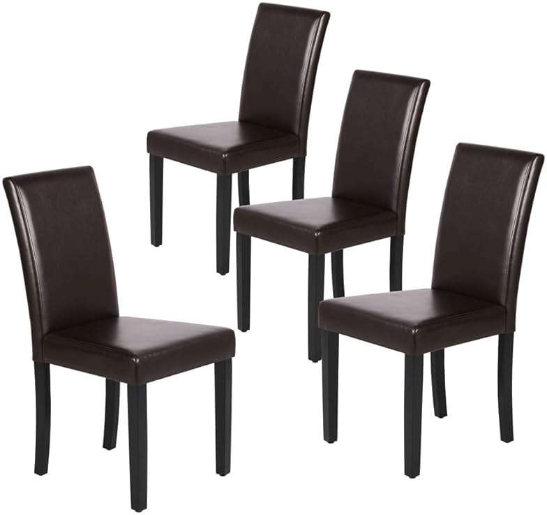 Yaheetech Dining Chairs Set of 4 PU Leather Dining Room Chairs with Waterproof Surface and Wood Legs for Kitchen Restaurant and Living Room, Dark Brown - Image 1