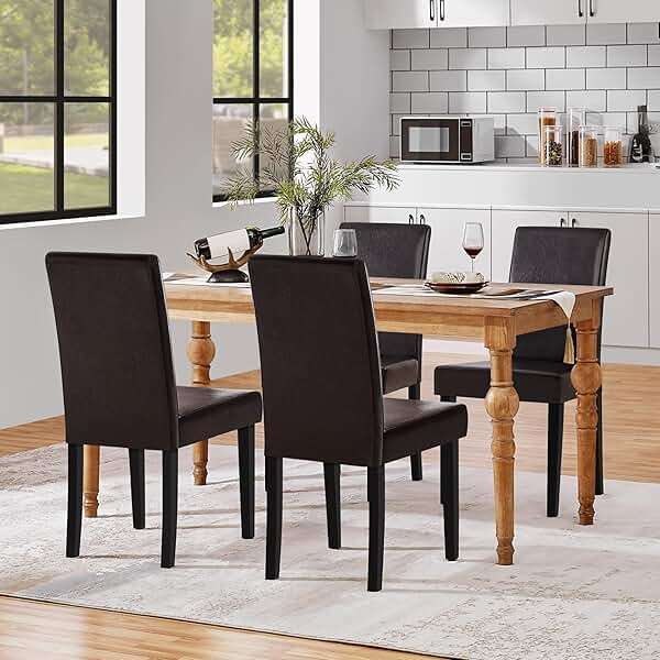 Yaheetech Dining Chairs Set of 4 PU Leather Dining Room Chairs with Waterproof Surface and Wood Legs for Kitchen Restaurant and Living Room, Dark Brown - Image 2