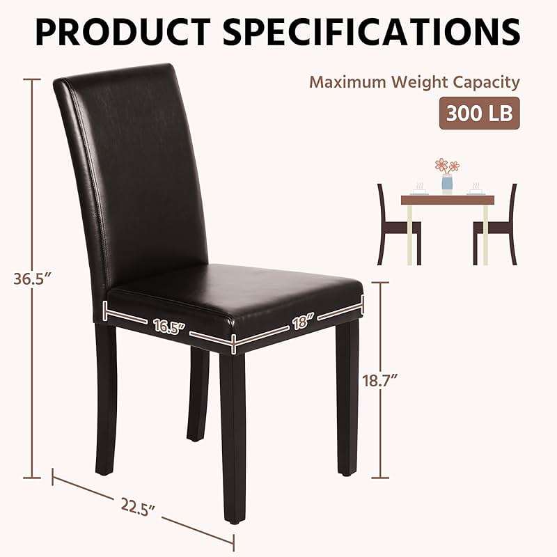 Yaheetech Dining Chairs Set of 4 PU Leather Dining Room Chairs with Waterproof Surface and Wood Legs for Kitchen Restaurant and Living Room, Dark Brown - Image 3