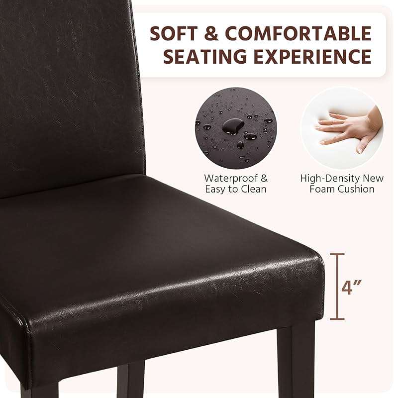 Yaheetech Dining Chairs Set of 4 PU Leather Dining Room Chairs with Waterproof Surface and Wood Legs for Kitchen Restaurant and Living Room, Dark Brown - Image 4