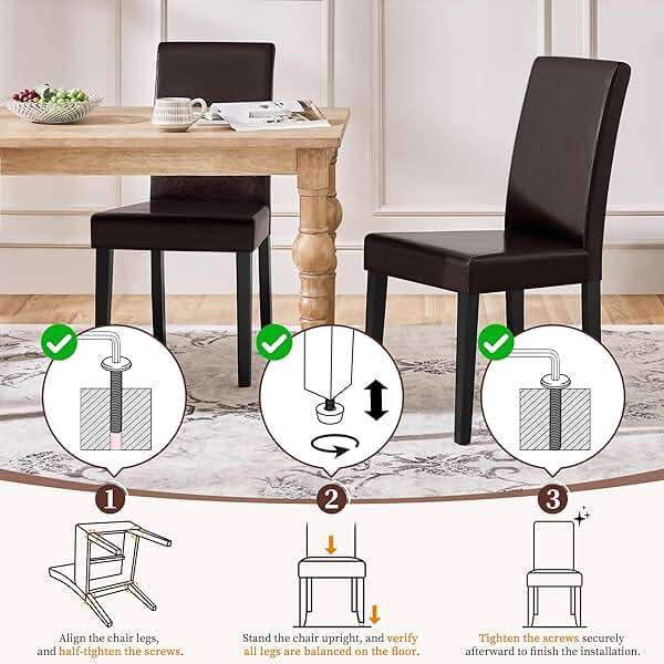 Yaheetech Dining Chairs Set of 4 PU Leather Dining Room Chairs with Waterproof Surface and Wood Legs for Kitchen Restaurant and Living Room, Dark Brown - Image 6