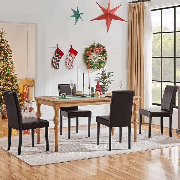 Yaheetech Dining Chairs Set of 4 PU Leather Dining Room Chairs with Waterproof Surface and Wood Legs for Kitchen Restaurant and Living Room, Dark Brown - Image 7