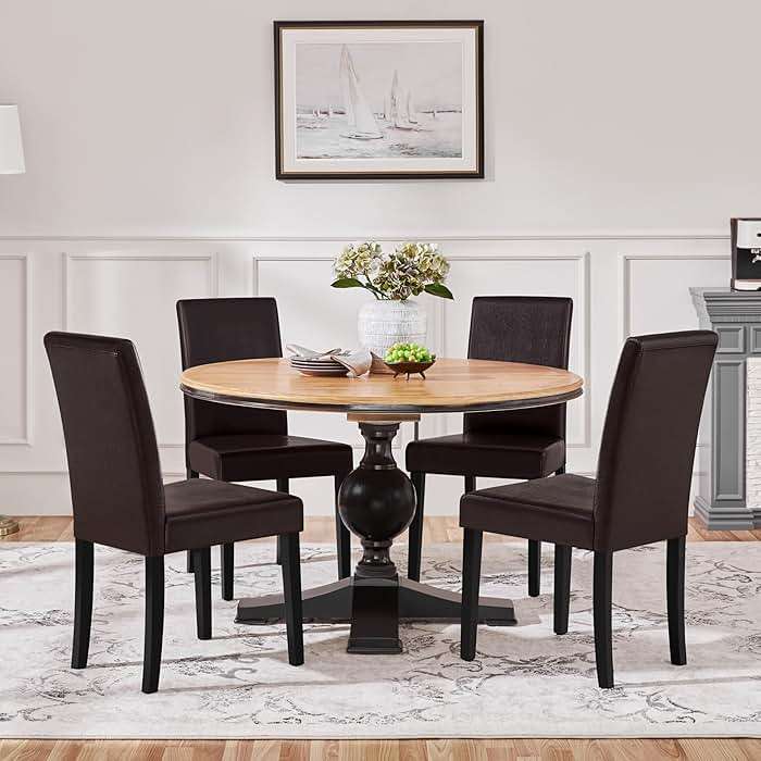 Yaheetech Dining Chairs Set of 4 PU Leather Dining Room Chairs with Waterproof Surface and Wood Legs for Kitchen Restaurant and Living Room, Dark Brown - Image 9