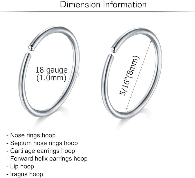 MODRSA 18 Nose Rings Studs Surgical Stainless Steel Hypoallergenic L Shaped Nose Piercing Jewelry for Women Men Silver Black Nostril Hoop Rings 18 Gauge - Image 2