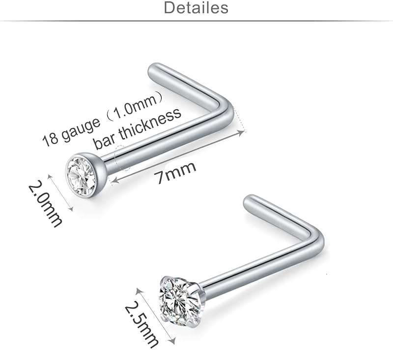 MODRSA 18 Nose Rings Studs Surgical Stainless Steel Hypoallergenic L Shaped Nose Piercing Jewelry for Women Men Silver Black Nostril Hoop Rings 18 Gauge - Image 3