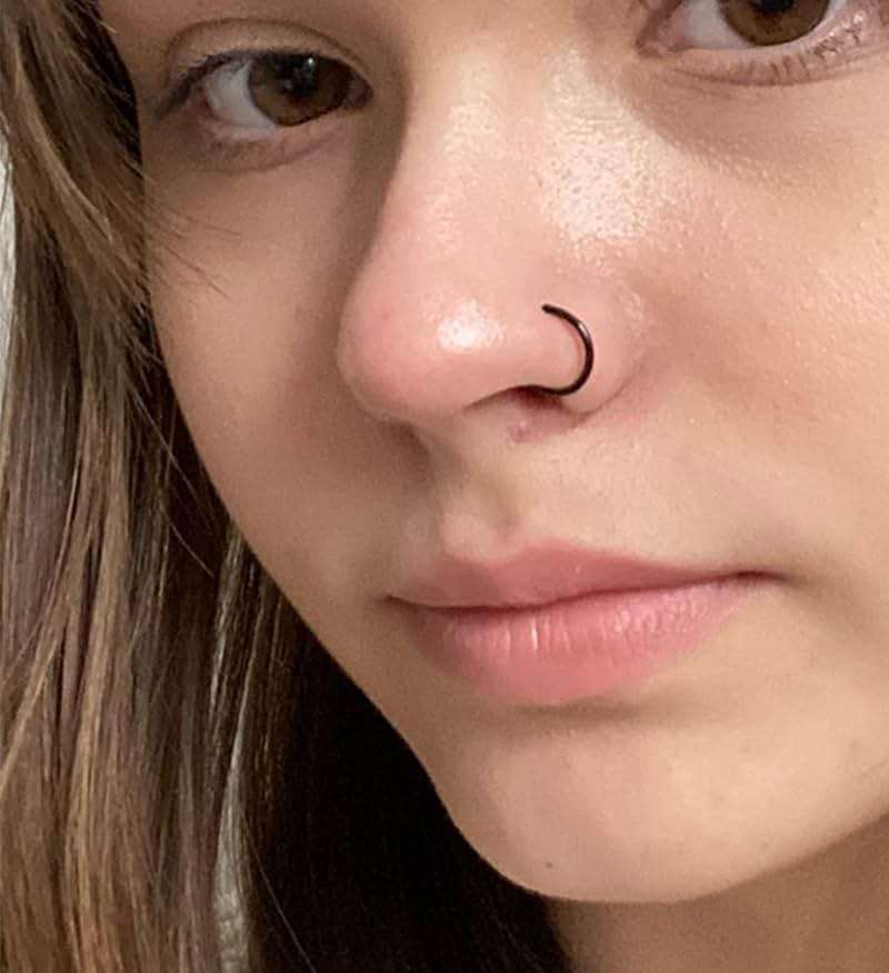 MODRSA 18 Nose Rings Studs Surgical Stainless Steel Hypoallergenic L Shaped Nose Piercing Jewelry for Women Men Silver Black Nostril Hoop Rings 18 Gauge - Image 6