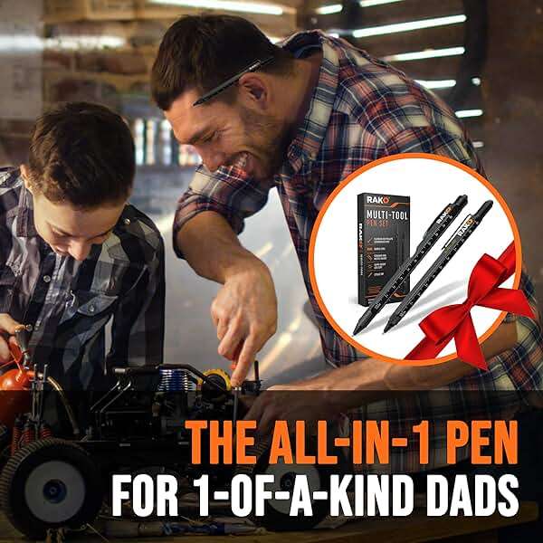RAK Multitool Pen - Multi-Tool Pen Set 11 in 1, LED Light, Screwdrivers, Level, Ruler, Bottle Opener, and Stylus. Cool Gadgets Gifts for Men, Dad, EDC Tactical Pen Tool, Gift-Ready Box, Pack of 2 - Image 2