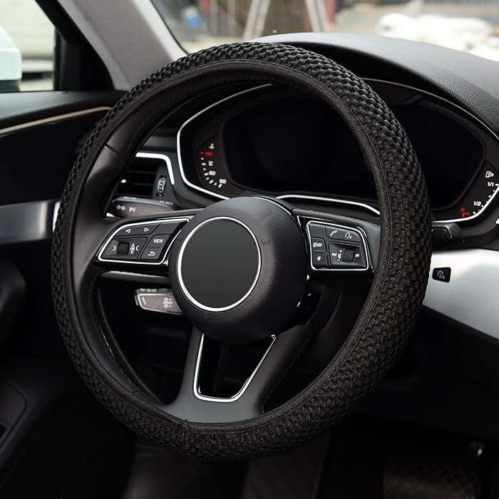 KAFEEK Elastic Stretch Steering Wheel Cover,Warm in Winter and Cool in Summer, Universal 15 inch, Microfiber Breathable Ice Silk, Anti-Slip, Odorless, Easy Carry,Black - Image 3
