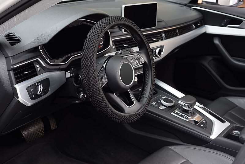 KAFEEK Elastic Stretch Steering Wheel Cover,Warm in Winter and Cool in Summer, Universal 15 inch, Microfiber Breathable Ice Silk, Anti-Slip, Odorless, Easy Carry,Black - Image 6