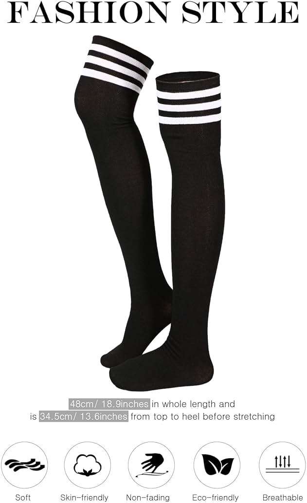 SATINIOR 3 Pairs Knee High Socks Thigh High Triple Stripe over the Knee Socks Long Opaque Thigh Stockings - Image 2