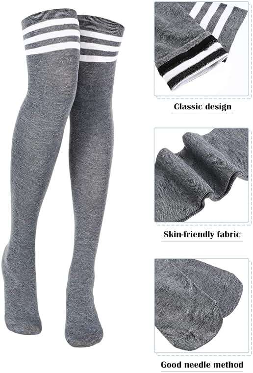 SATINIOR 3 Pairs Knee High Socks Thigh High Triple Stripe over the Knee Socks Long Opaque Thigh Stockings - Image 3