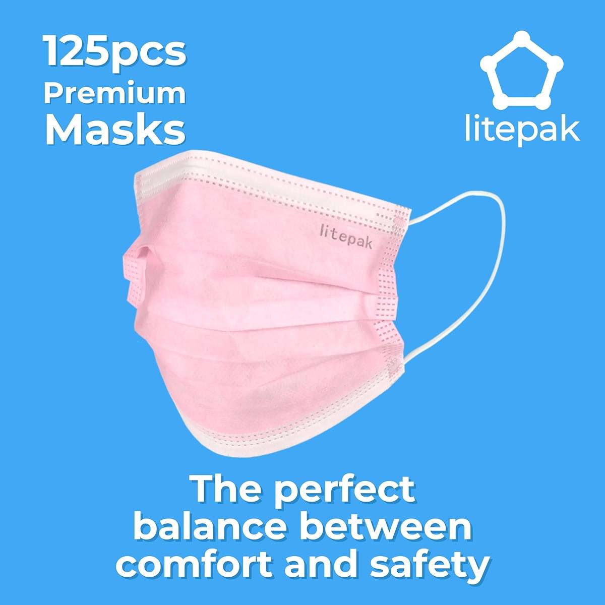 Litepak 125-Pack Disposable Face Mask Premium Comfort Earloops with Dispenser Box (Pink) - Image 4