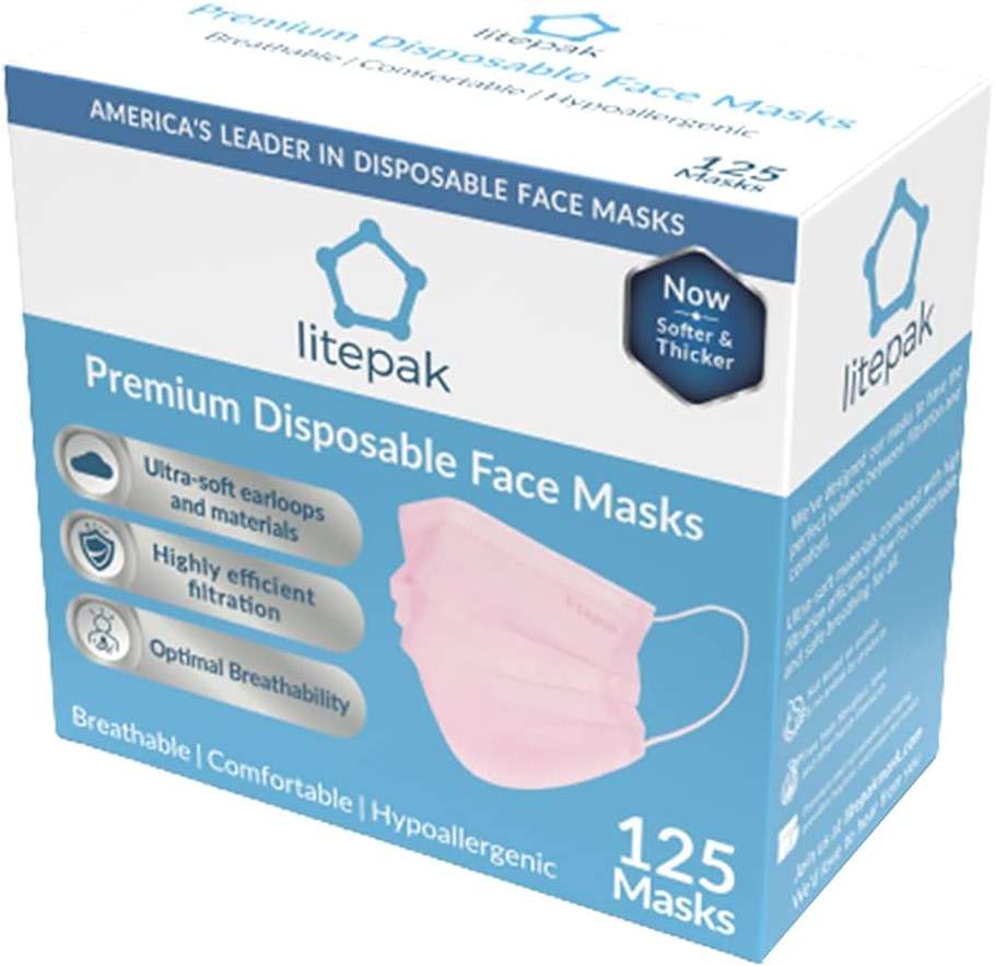 Litepak 125-Pack Disposable Face Mask Premium Comfort Earloops with Dispenser Box (Pink) - Image 6