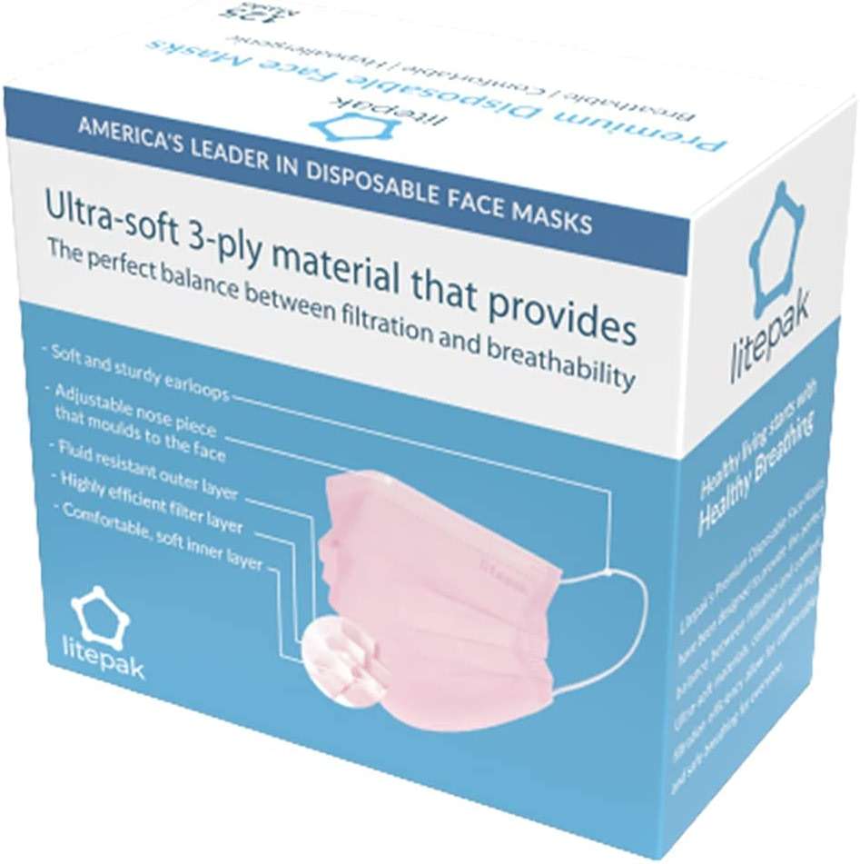 Litepak 125-Pack Disposable Face Mask Premium Comfort Earloops with Dispenser Box (Pink) - Image 7