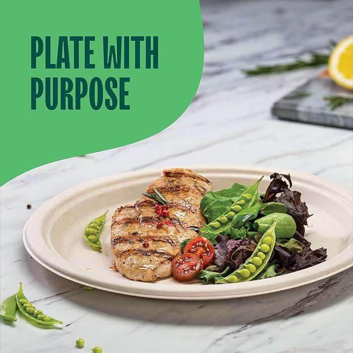 Paper Plates, 100% Compostable Heavy Duty Disposable 10 Inch Plate - [125-Pack] Eco-Friendly, Biodegradable Bagasse - (PFAS-Free) - (BPI Certified) - Image 3