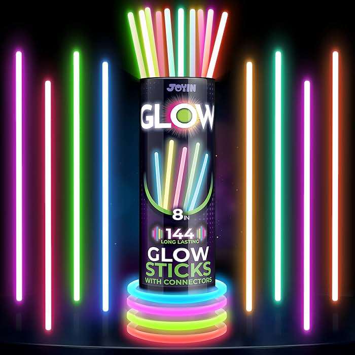 JOYIN 144 Pcs 8" Glow sticks Bulk Party Favors Pack, Neon Glow in the Dark Party Supplies, Light Up Necklaces and Bracelets with Connectors, Easter, Football, Birthday Decorations - Image 8