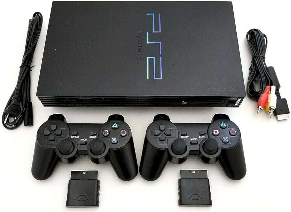 Sony PS2 Game System Gaming Console with 2 WIRELESS CONTROLLERS PLAYSTATION-2 Black (Renewed) - Image 1