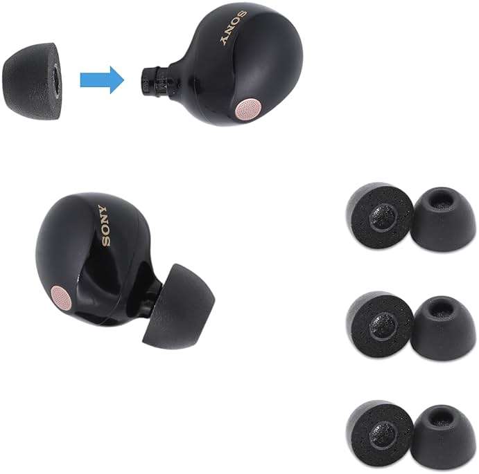 Comply Memory Foam Replacement Earbud Tips for Sony True Wireless Earbuds | Ultimate Comfort, Secure Fit, Superior Noise Isolation | Anti Slip, Prevent from Falling Out | Black, Medium (3 Pairs) - Image 1