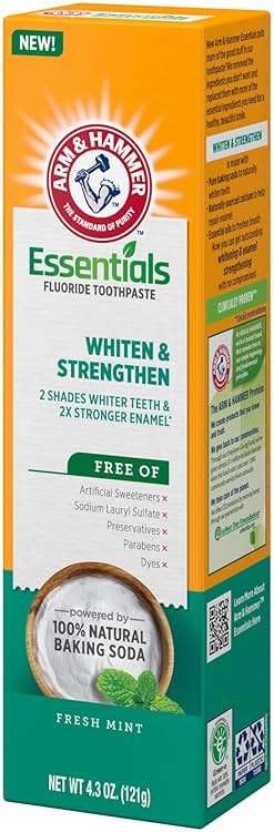 ARM & HAMMER Essentials Whiten & Strengthen Fluoride Toothpaste-4 Pack of 4.3oz Tubes, Fresh Mint- 100% Natural Baking Soda- Fluoride Toothpaste - Image 14