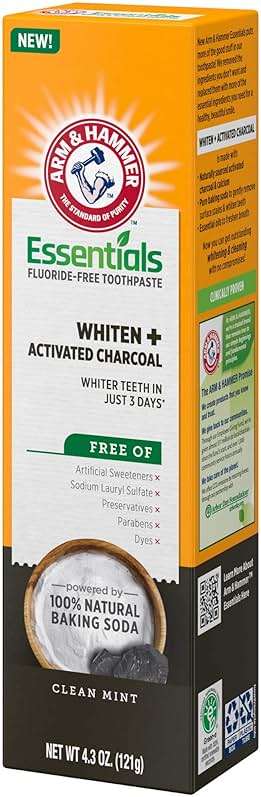 ARM & HAMMER Essentials Fluoride-Free Toothpaste, Whitening + Activated Charcoal Toothpaste, 4 Pack of 4.3oz Tubes, Clean Mint, 100% Natural Baking Soda - Image 11