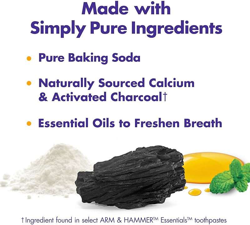 ARM & HAMMER Essentials Fluoride-Free Toothpaste, Whitening + Activated Charcoal Toothpaste, 4 Pack of 4.3oz Tubes, Clean Mint, 100% Natural Baking Soda - Image 3