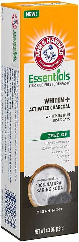 ARM & HAMMER Essentials Fluoride-Free Toothpaste, Whitening + Activated Charcoal Toothpaste, 4 Pack of 4.3oz Tubes, Clean Mint, 100% Natural Baking Soda - Image 10