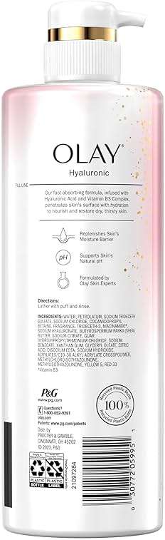 Olay Body Wash for Women, Intensely Hydrating, Hyaluronic Acid Serum Complex, Renews Moisture, Free of Parabens & Phthalates, Vitamin B3 Lameller Technology, For All Skin Types, 20 fl oz (Pack of 4) - Image 11