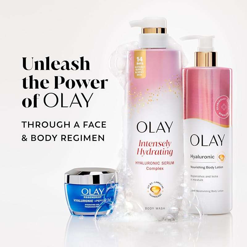 Olay Body Wash for Women, Intensely Hydrating, Hyaluronic Acid Serum Complex, Renews Moisture, Free of Parabens & Phthalates, Vitamin B3 Lameller Technology, For All Skin Types, 20 fl oz (Pack of 4) - Image 8