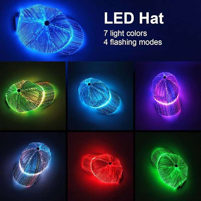Ruconla Fiber optic cap LED hat with 7 colors luminous glowing EDC baseball hats USB Charging light up caps even party led crazy cap for event holiday - Image 2